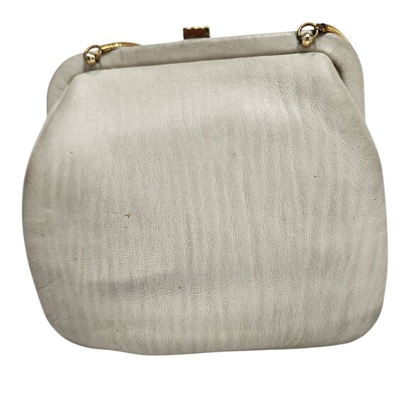 Vintage Ronay White Leather Evening Bag With Gold Chain Strap & Clasp - Picture 4 of 10
